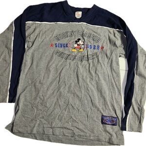 Vintage Y2K Disney Store Mickey Classic Embroidered‎ Long Sleeve V Neck Gray L
